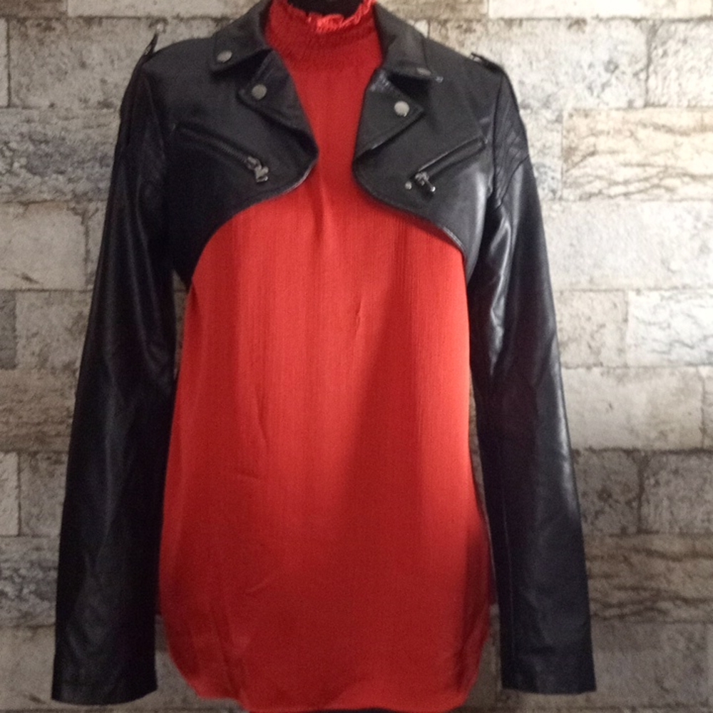 Paper tee faux leather jacket (KKK) #2
